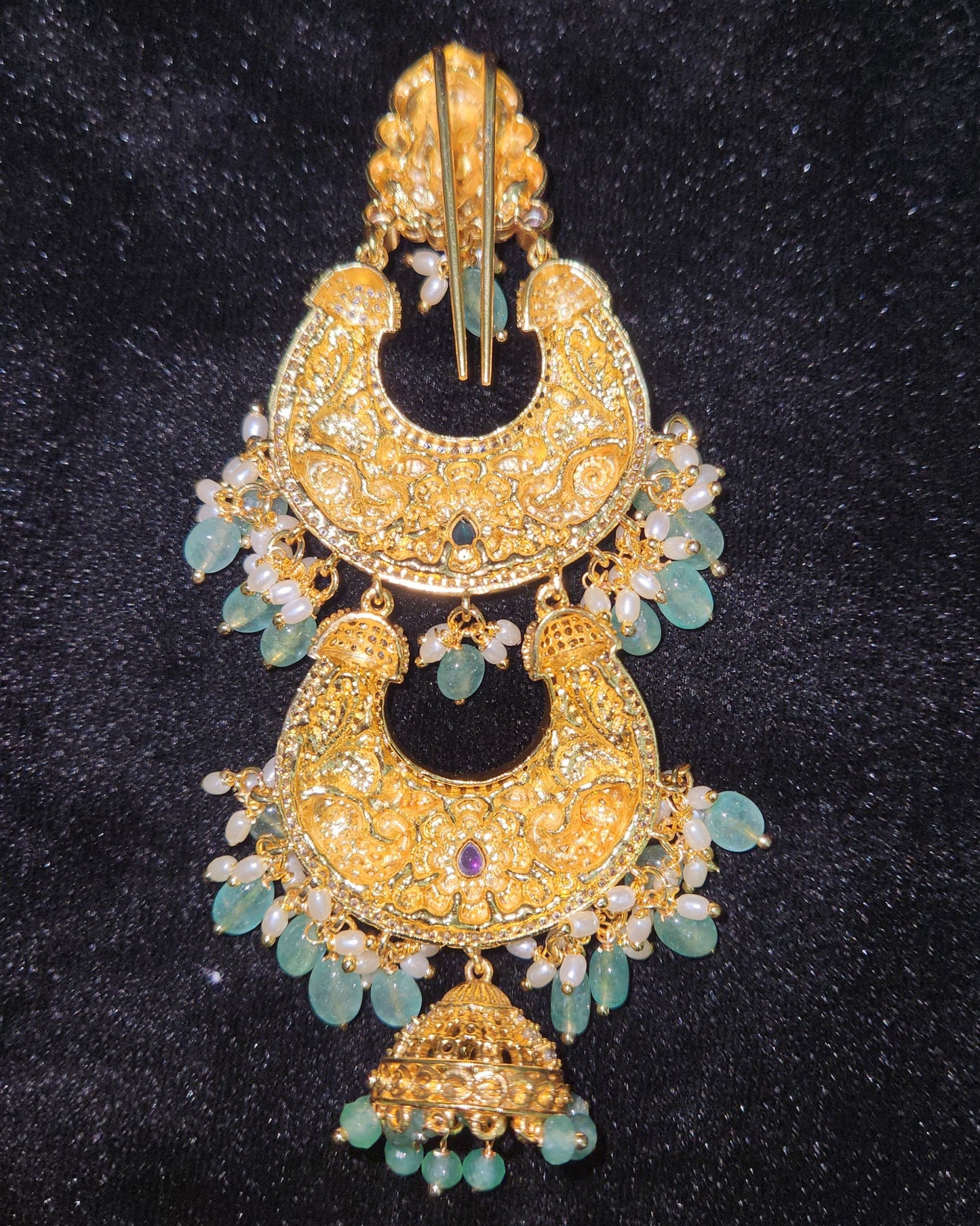 Divine Antique Ganesh Double Chandbali Hair Accesory