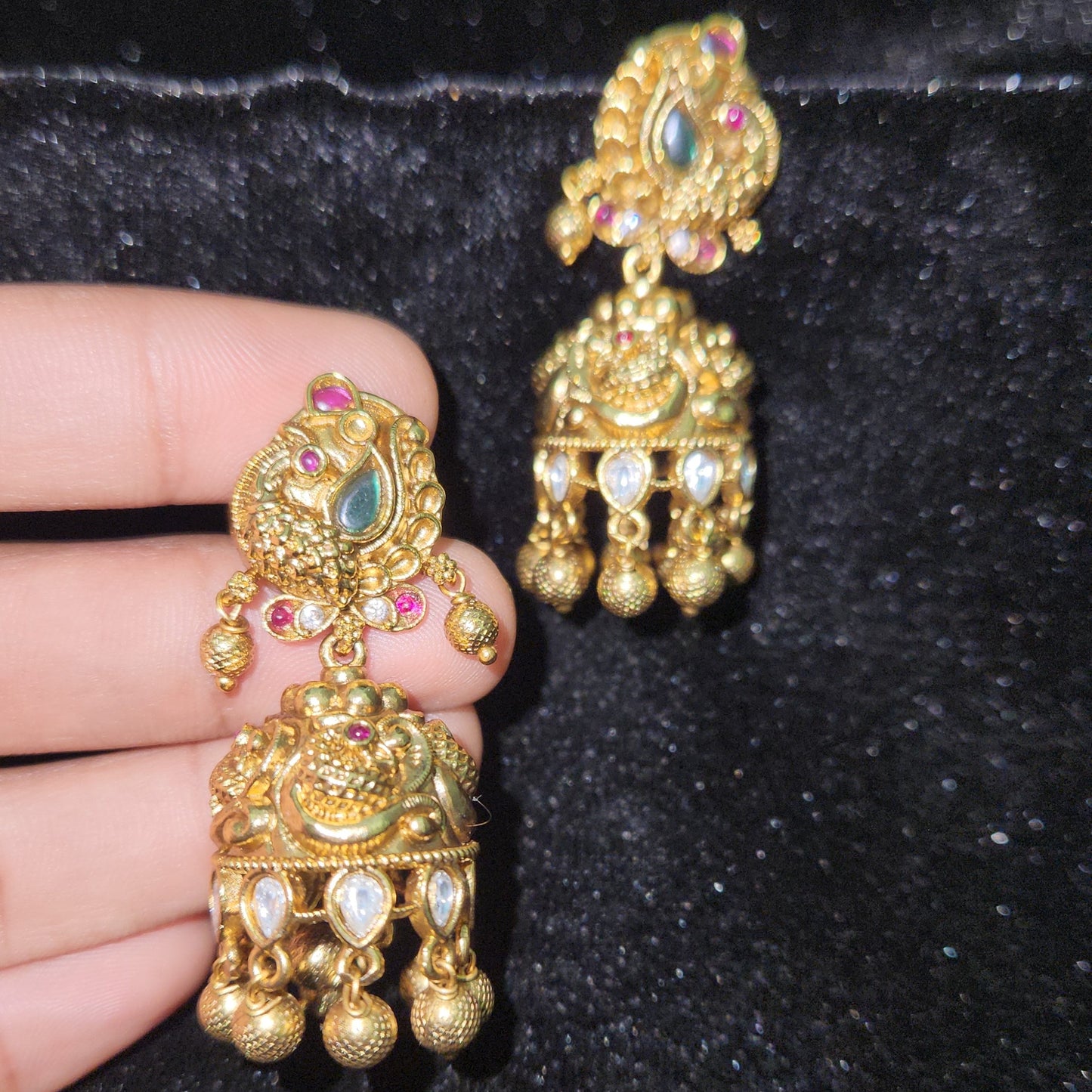Opulent Peacock Kundan Jhumkas