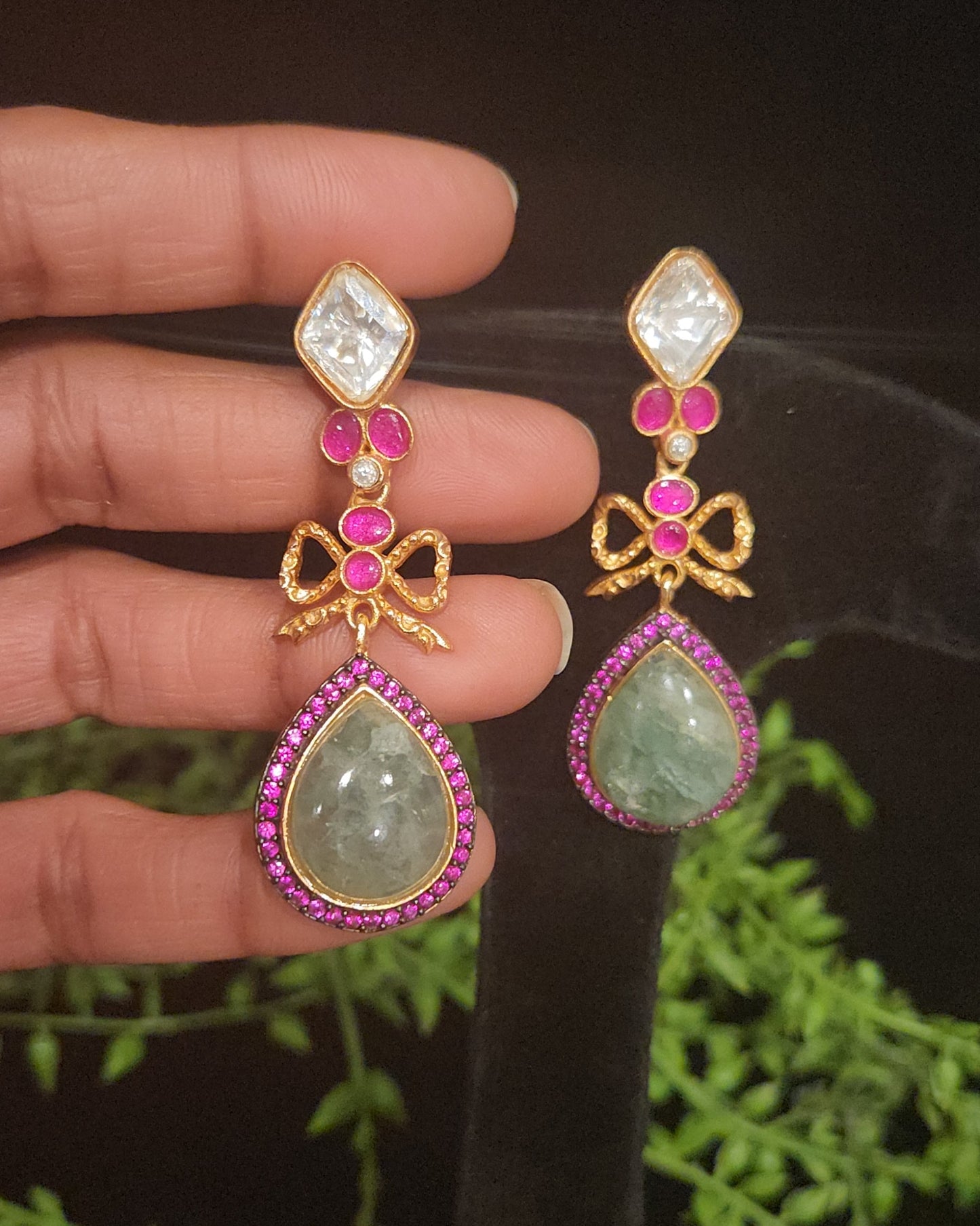 Sparkling Tear Drop Double Eight Dangle Earrings