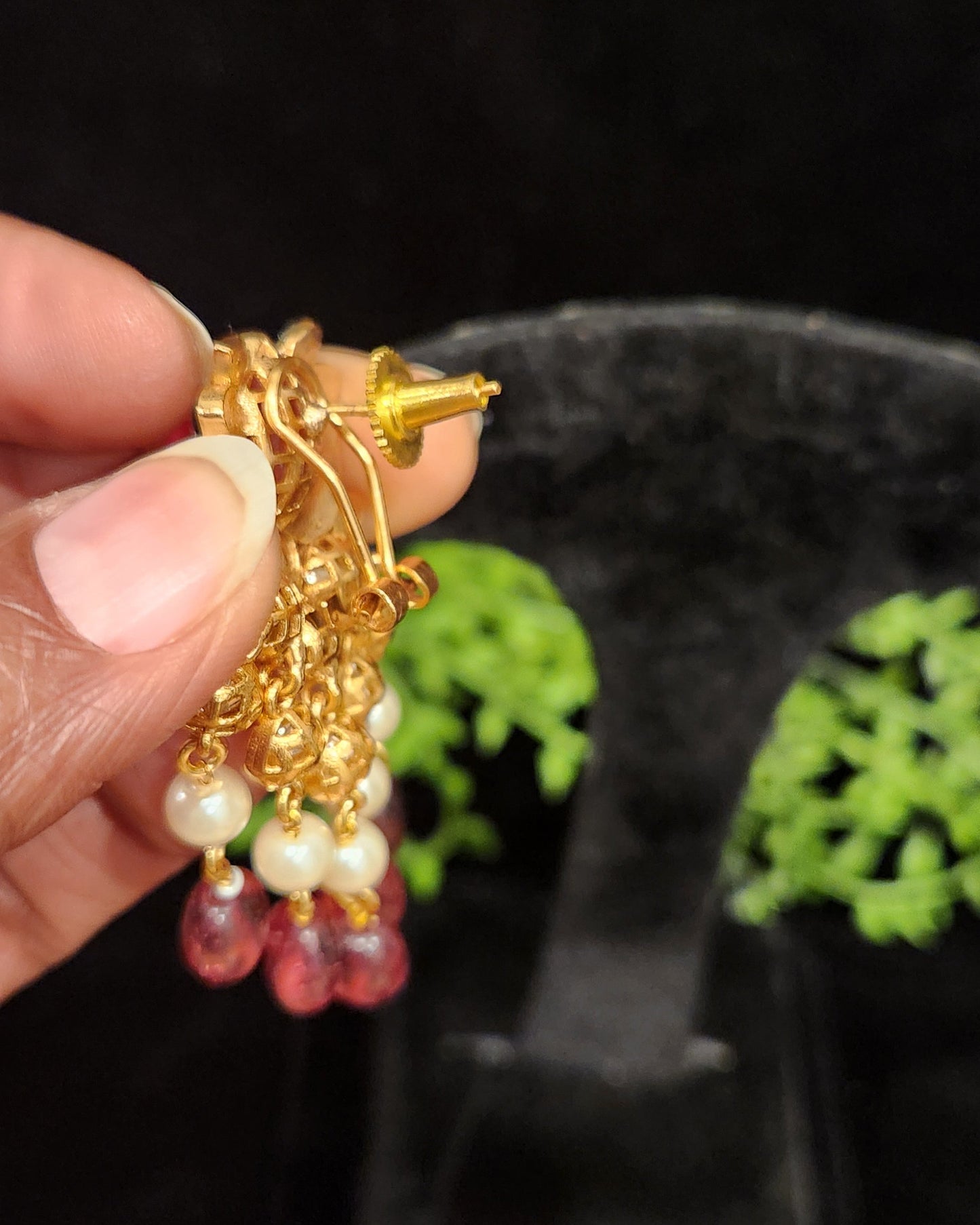 Delicate Floral Dangler Pearl and Bead Earrings