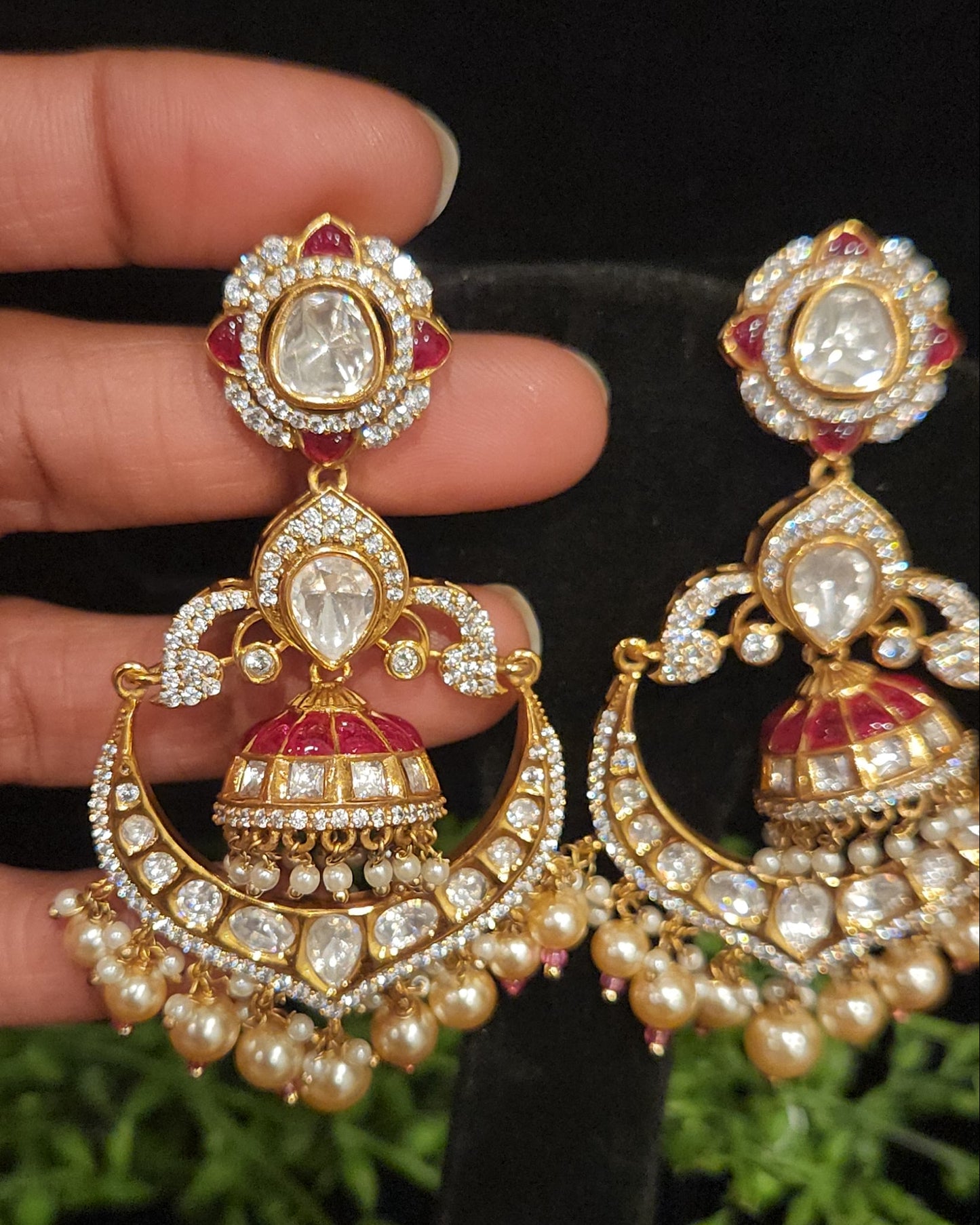 Grand Kundan Chandbali Jhumka with Mossanite stones
