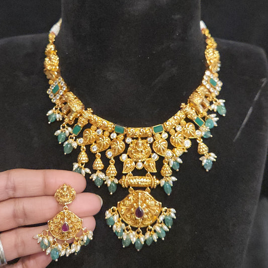 Divine Lakshmi Devi Leaf Motif Necklace Set