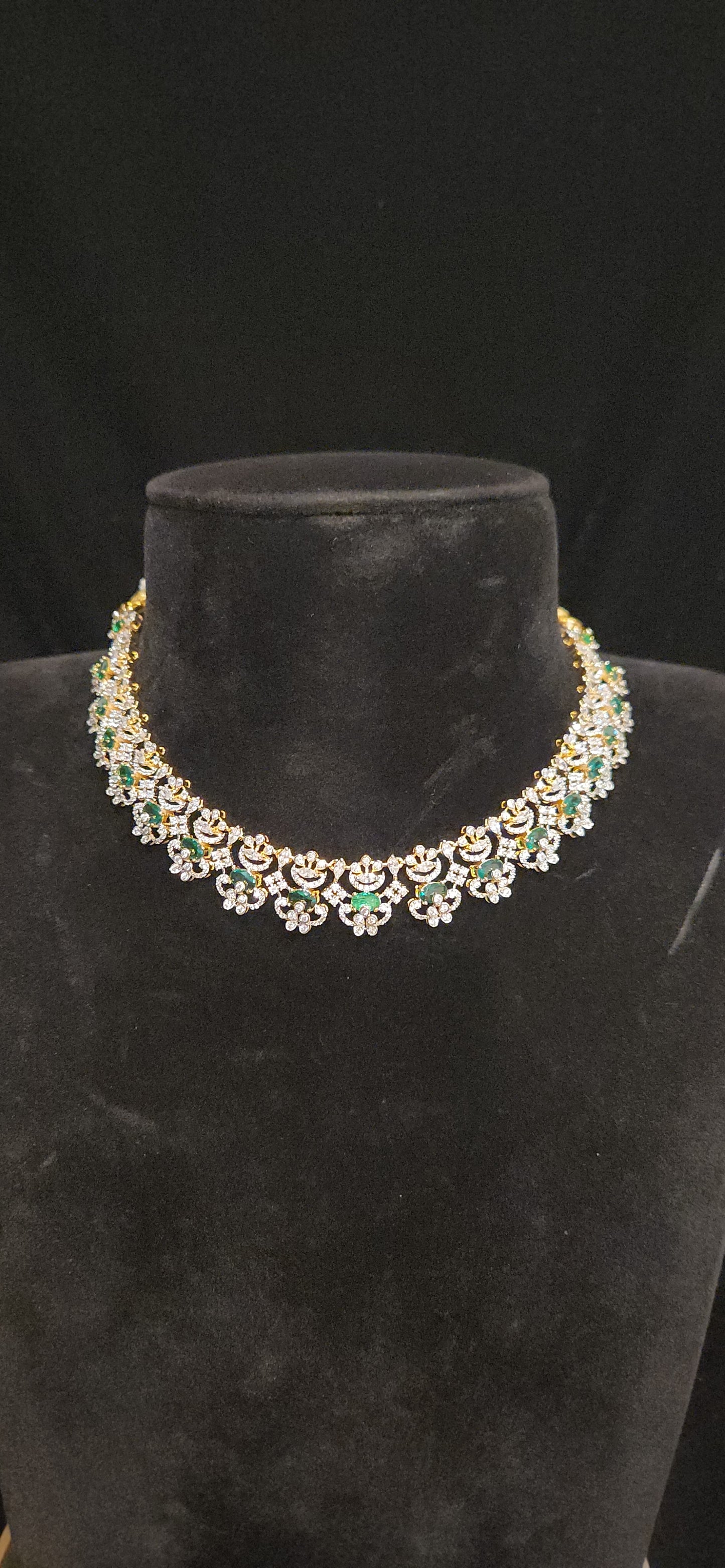 Royal 92.5 Silver Designer CZ and Emerald Necklace Set
