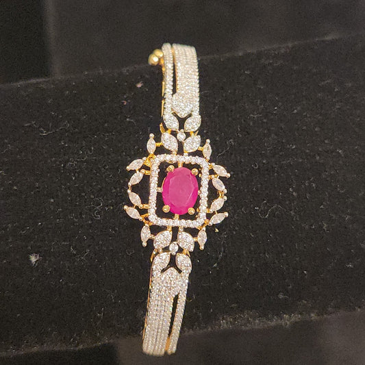 Exquisite Leaf Design Diamond Finish Bracelet with oval stone