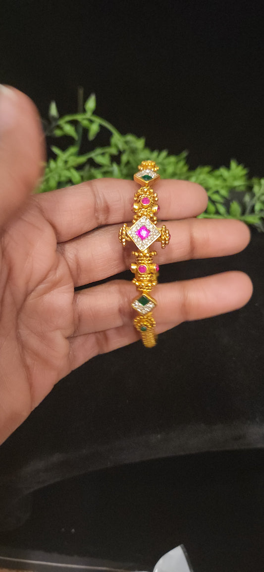 Multi-Color Kundan Rhombus Gold Finish Bracelet