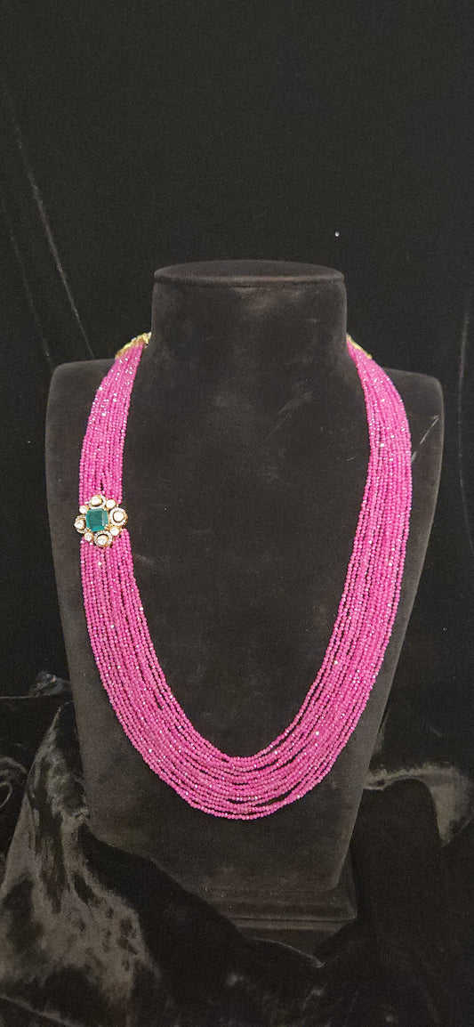 92.5 Silver Russian Green Emerald with Multi Layered Swarovski Mala