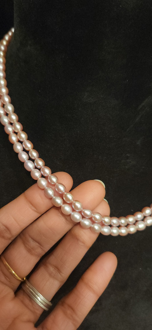92.5 Silver Double Layered Baby Pink Beads Mala with Lotus & Coral Pendant