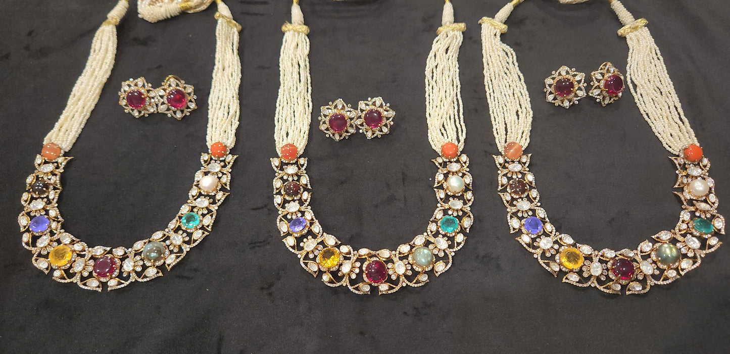 Traditional 92.5 Silver Navratan Haram