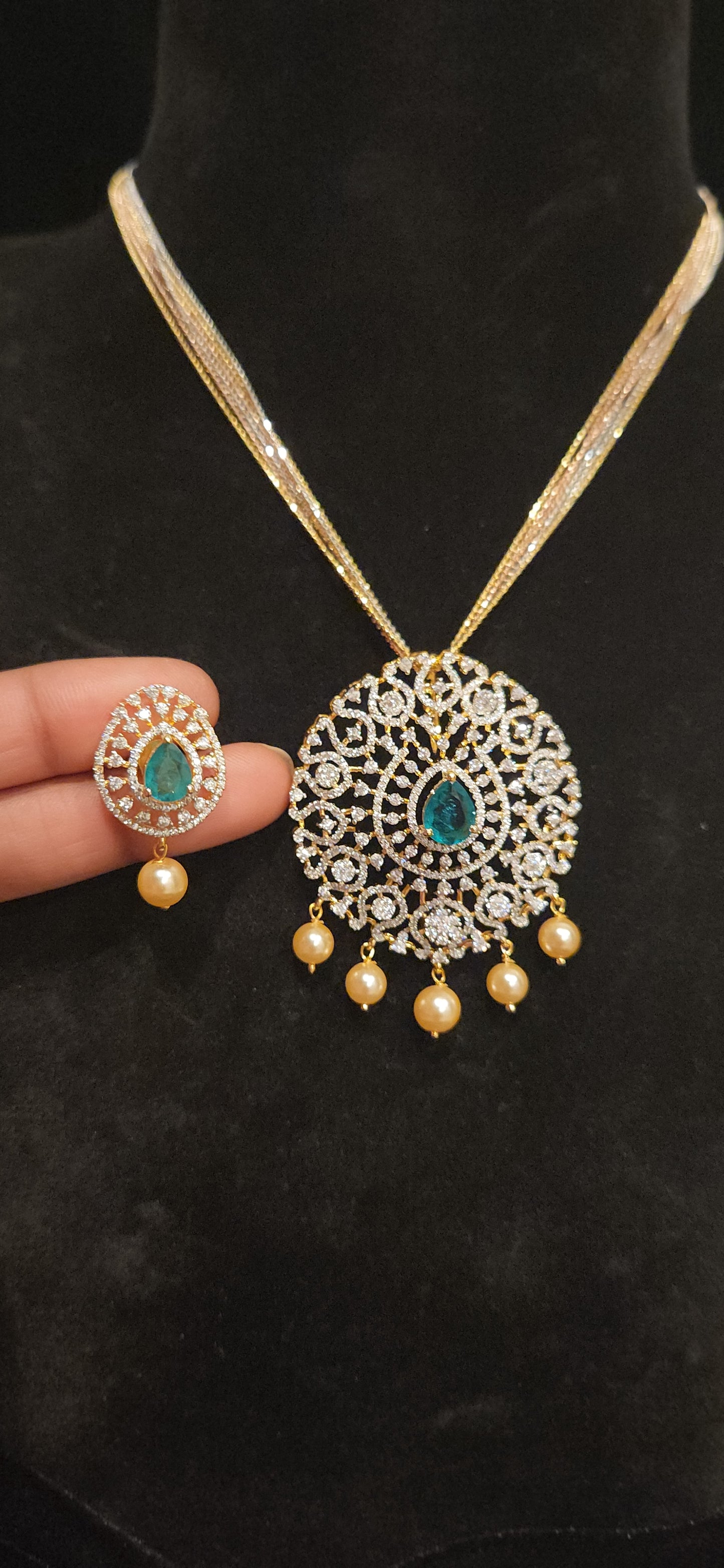 Luxurious 92.5 Silver Emerald Drop Pendant