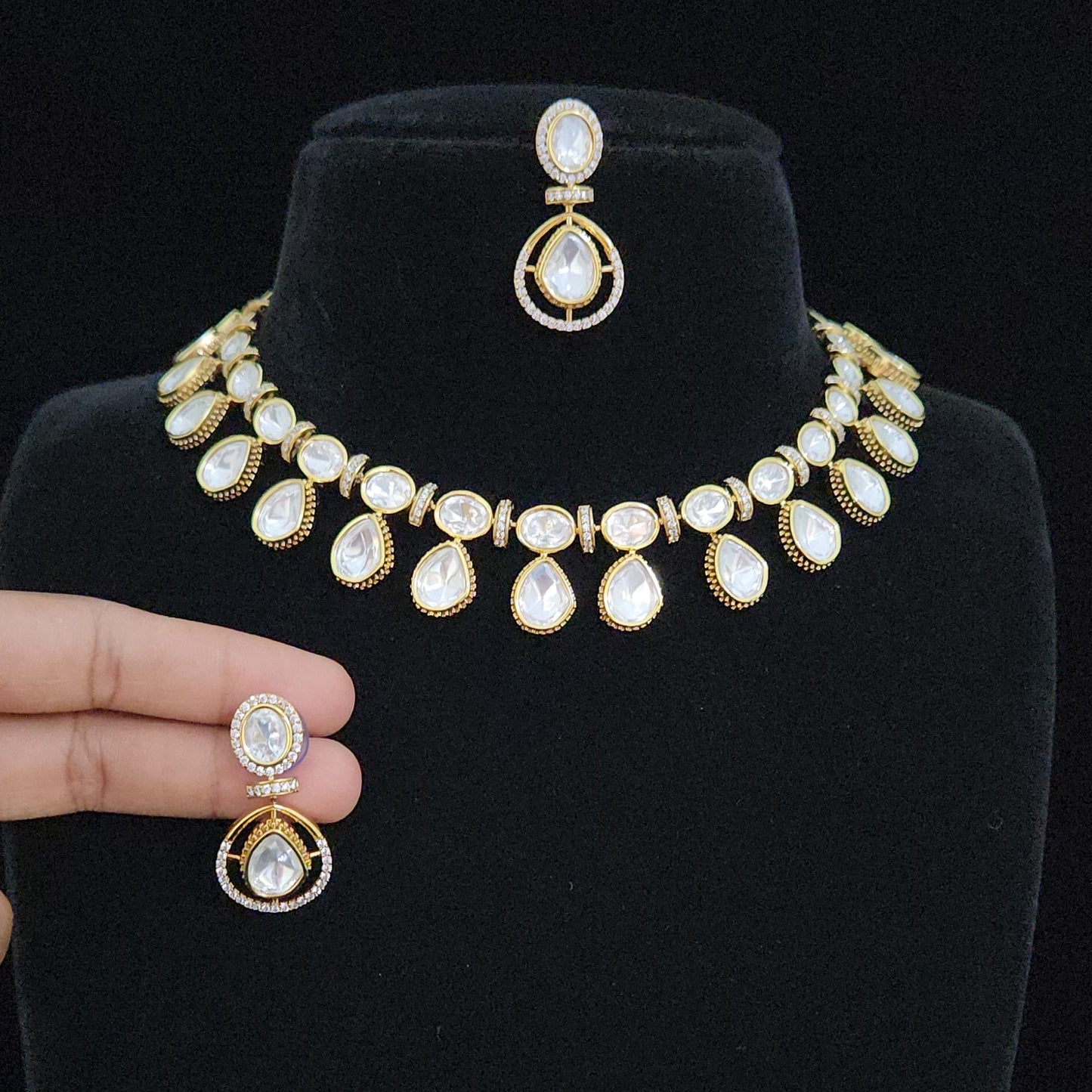 Contemporary Polki Kundan Statement Necklace Set