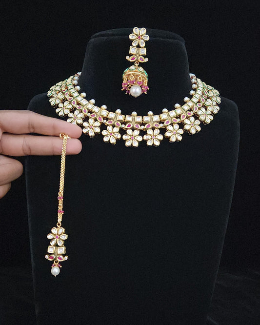 Elegant Floral Polki Kundan Designer Necklace Set