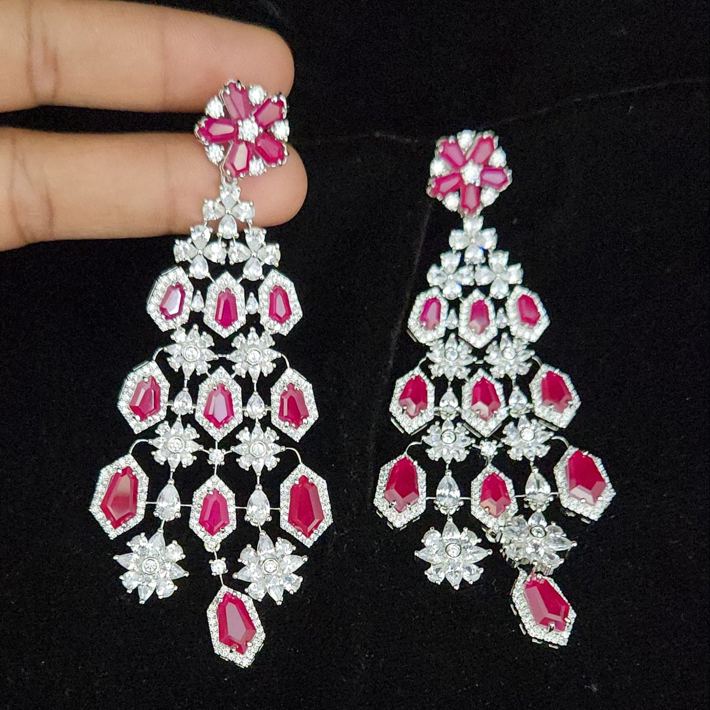 Chic Geometrical Floral Hexagonal Ruby Earrings