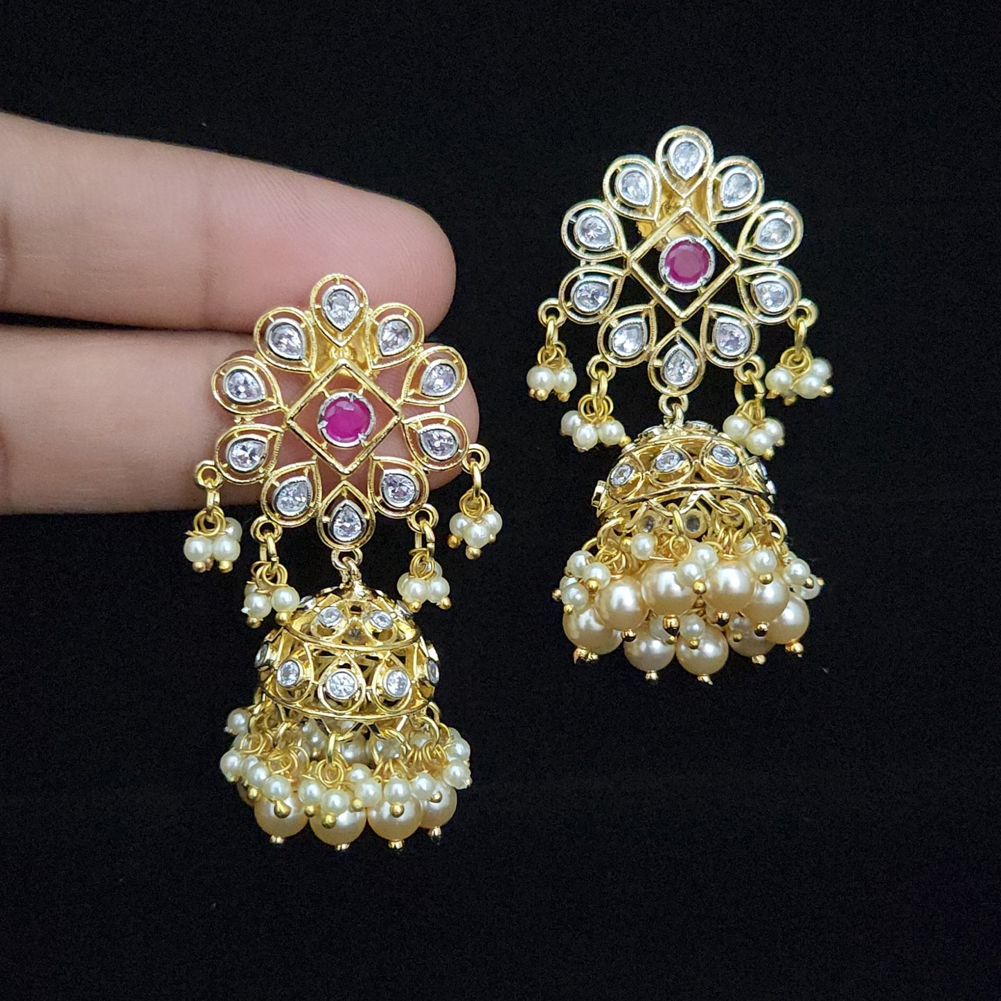 Floral Polki Kundan Jhumkas