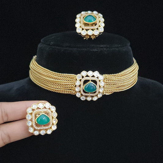 Exquisite Emerald and Moissanite Teardrop Choker Set