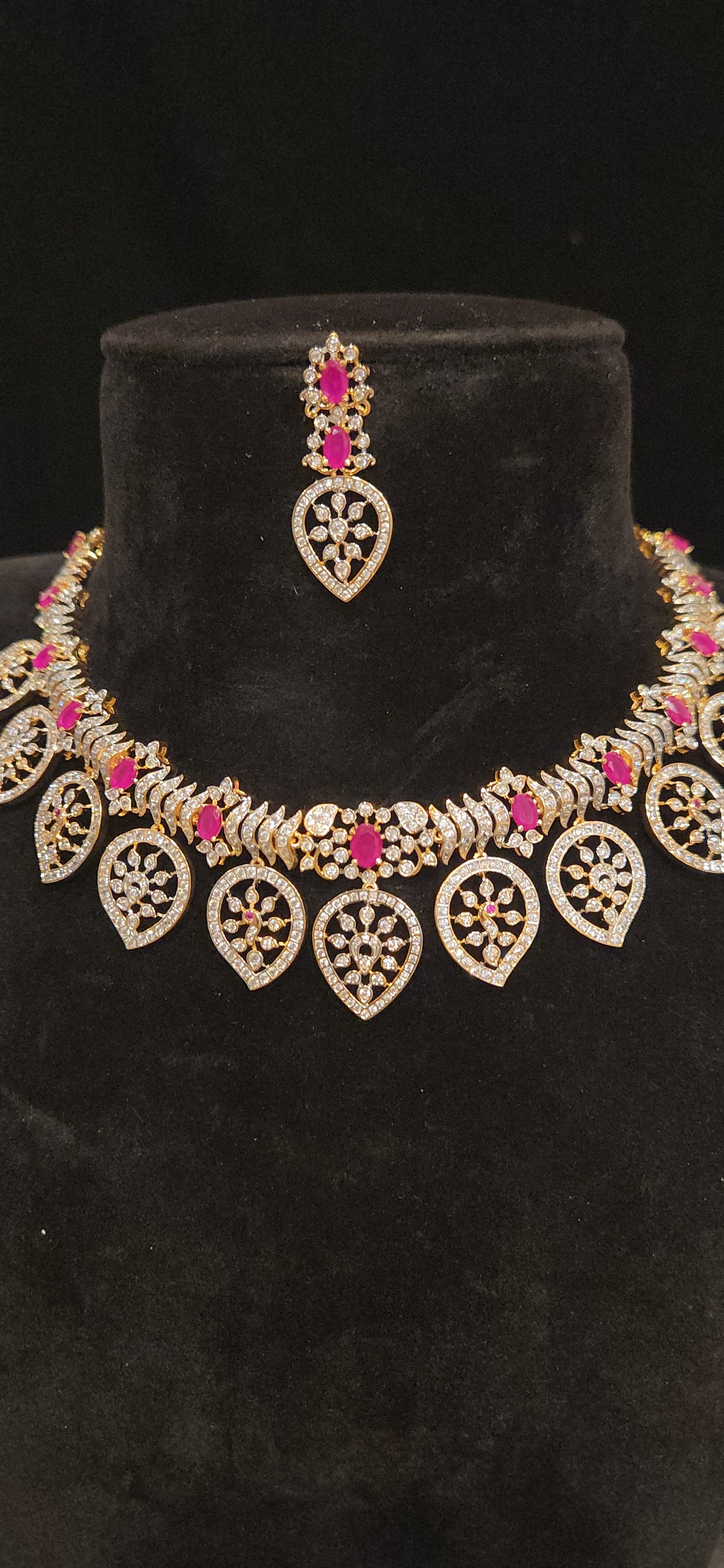 Floral Inverted Teardrop CZ Necklace Set