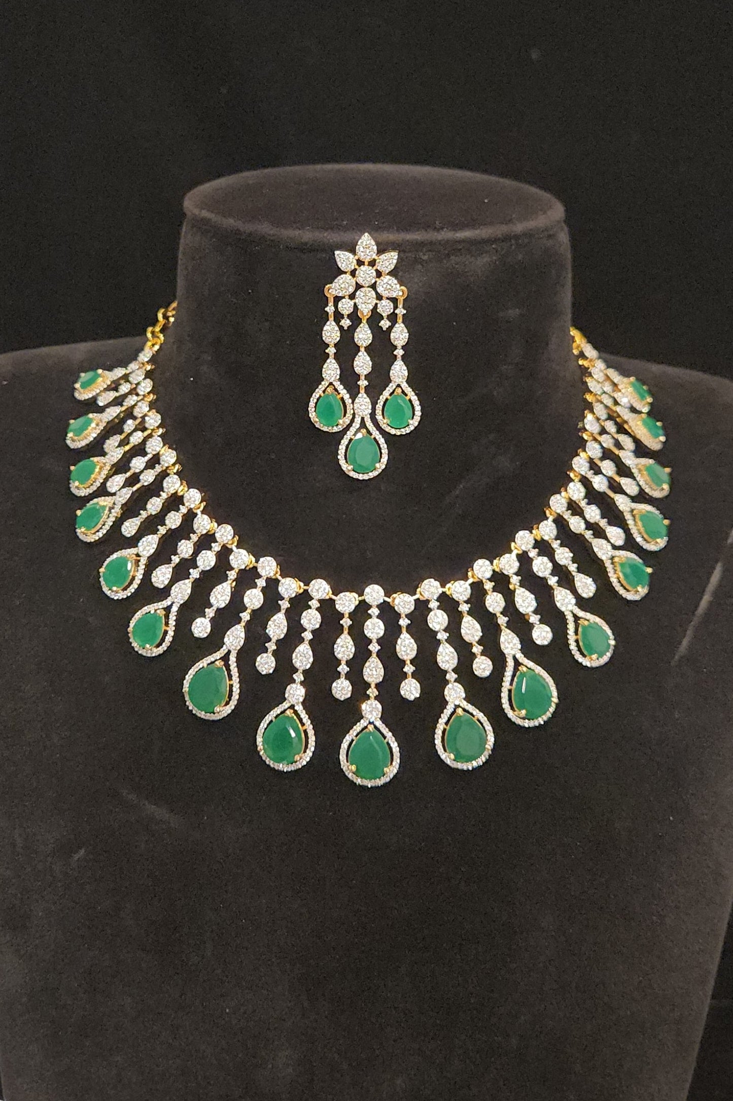 Majestic CZ & Emerald Teardrop-in-Teardrop Necklace Set