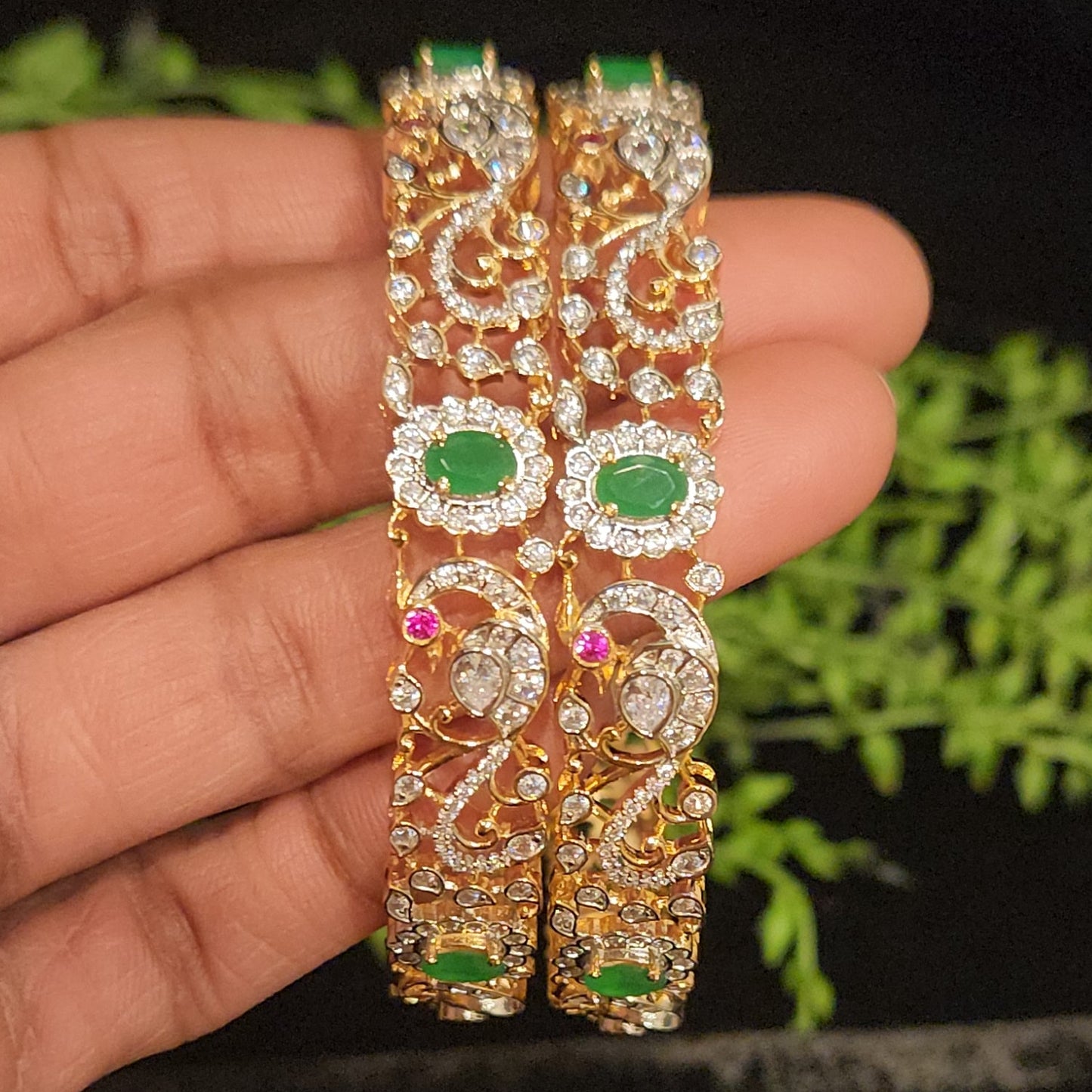 Luxury Diamond Finish Peacock Statement Bangles
