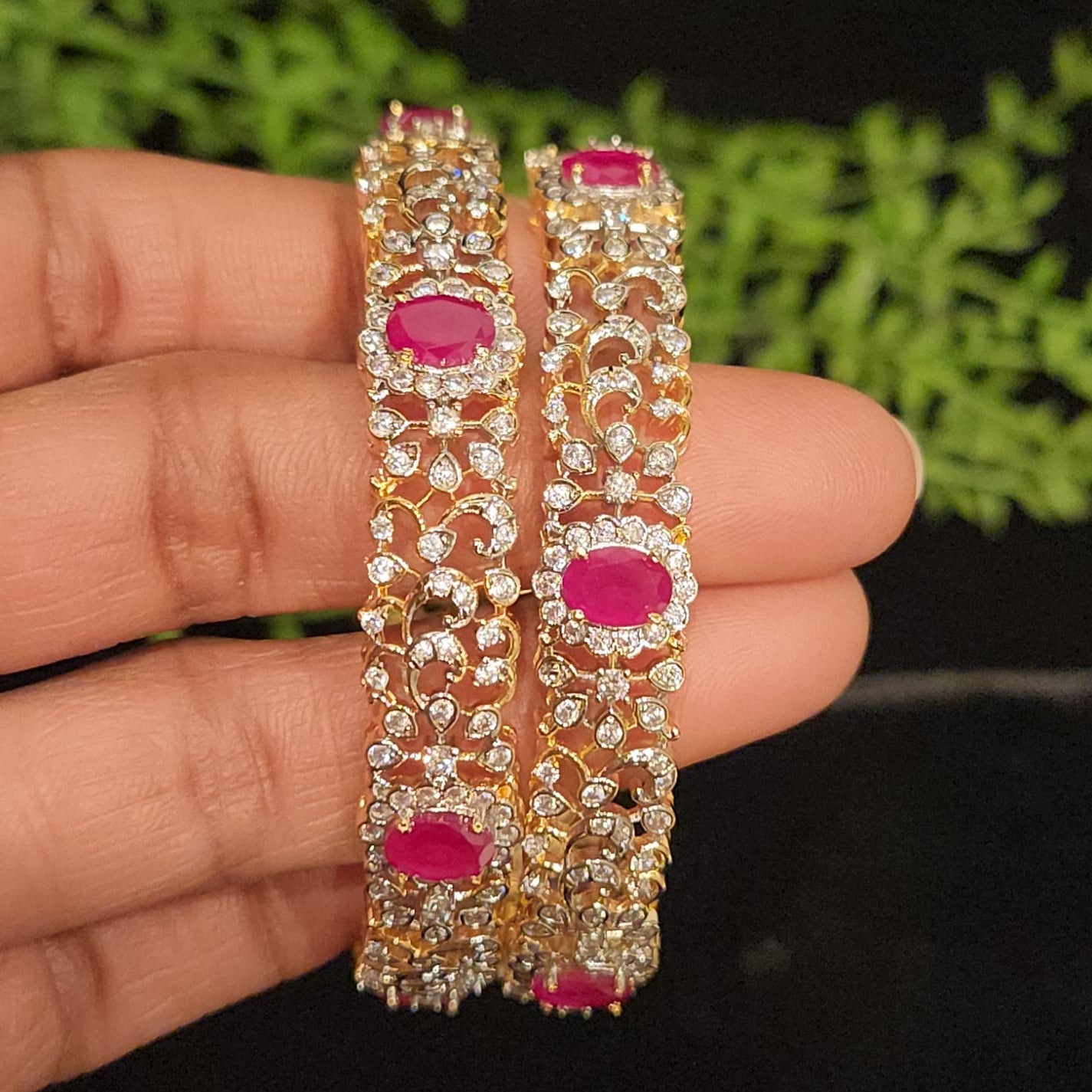 Exquisite Diamond Finish Floral Bangles