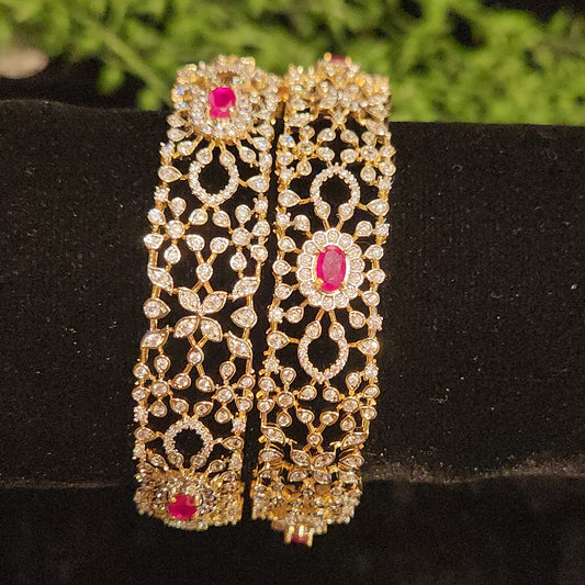 Elegant Diamond Finish Floral Bangles