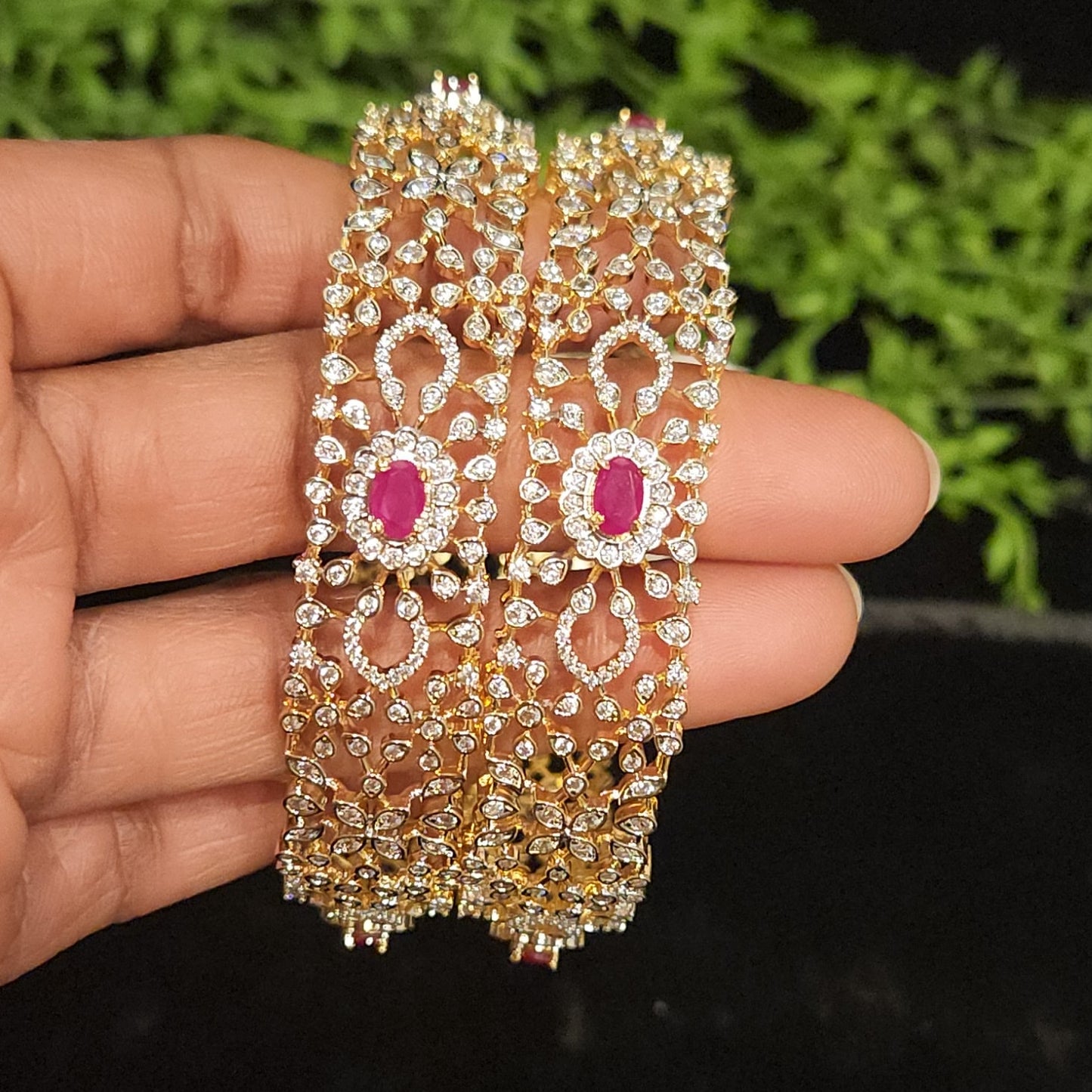 Elegant Diamond Finish Floral Bangles