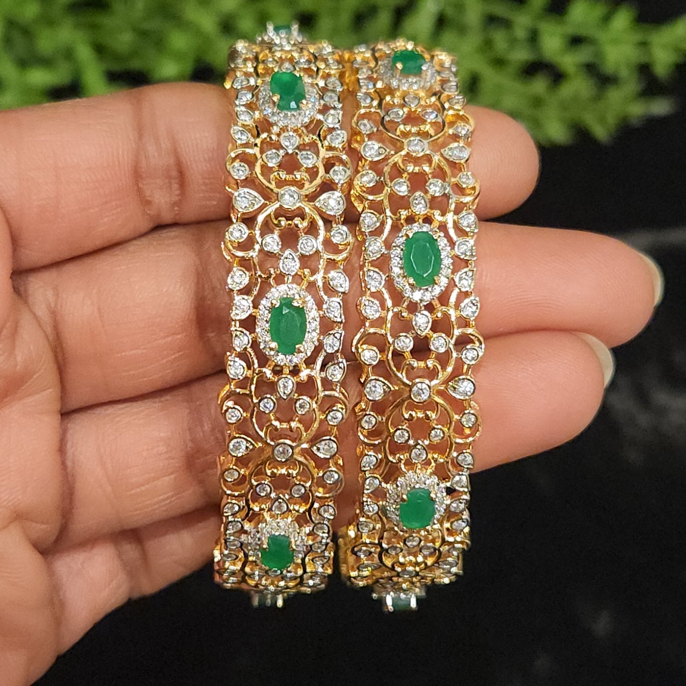 Elegant Diamond Finish Floral Bangles