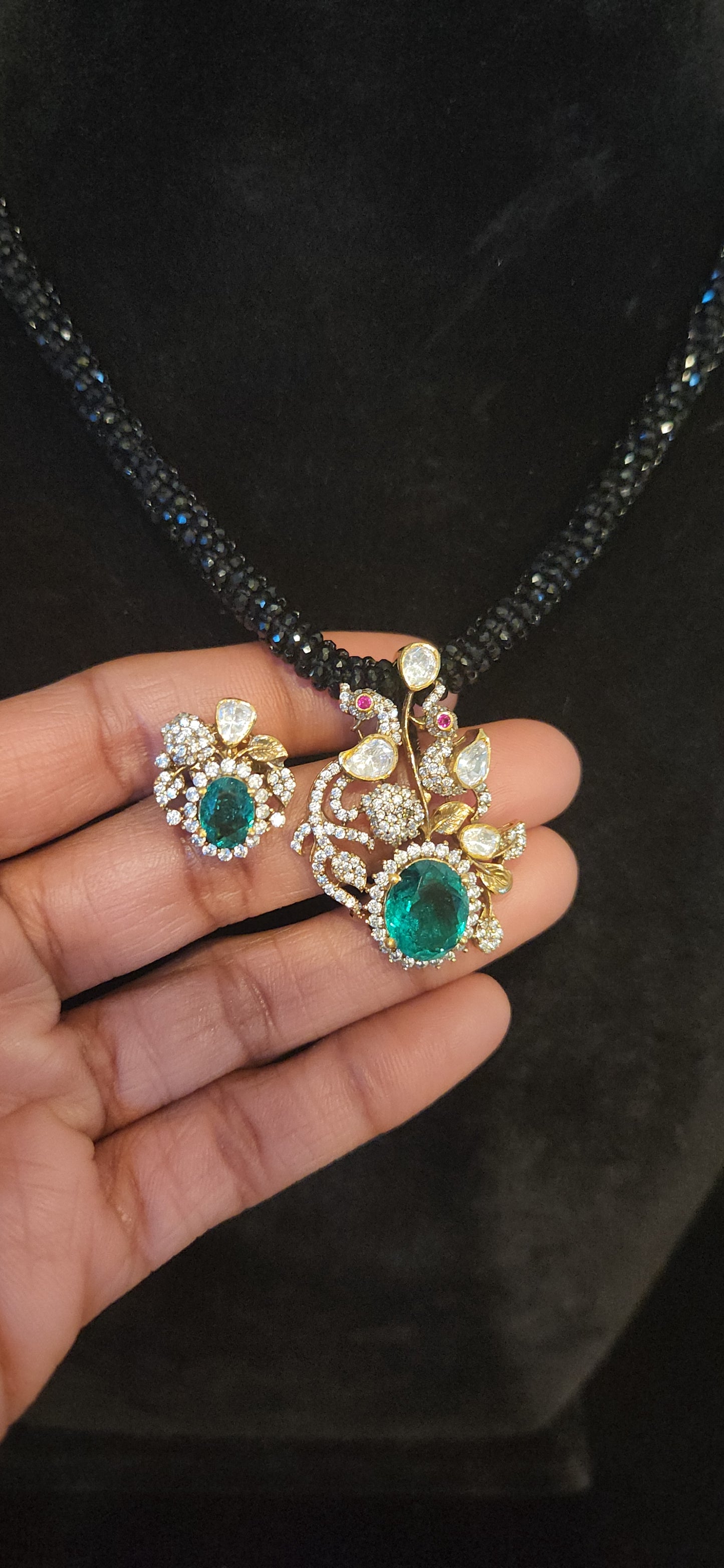 92.5 Silver Russian Emerald Peacock Pendant