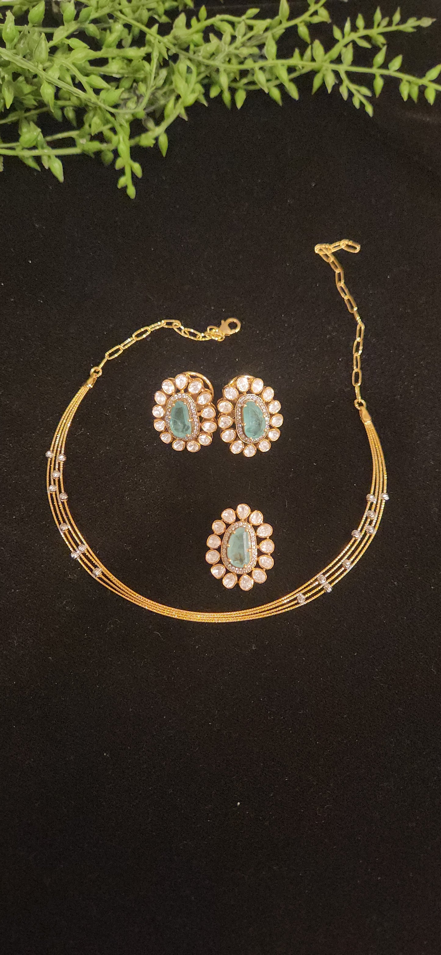 92.5 Silver Russian Emerald and Moissanite Pendant Set