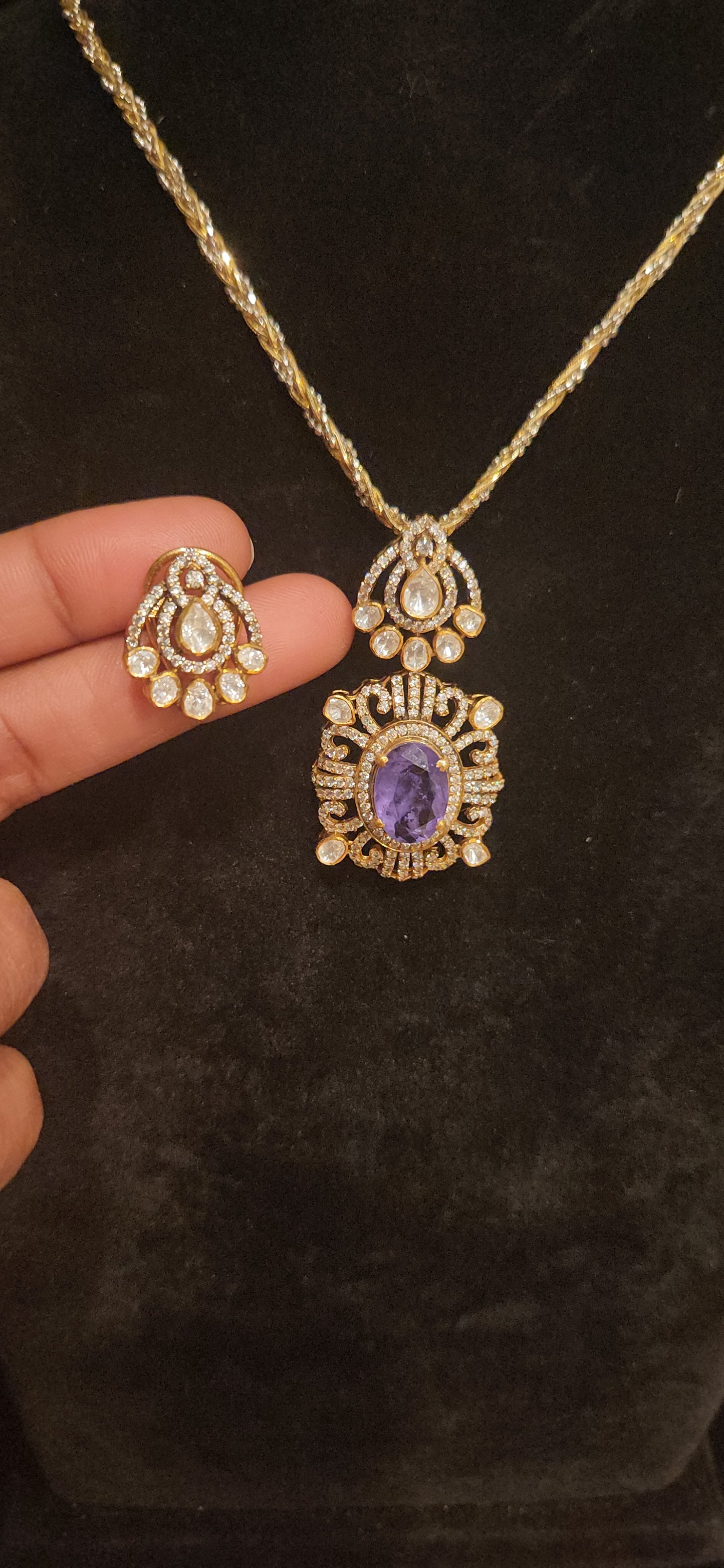 92.5 Silver Violet Stone CZ Pendant with Matching Studs