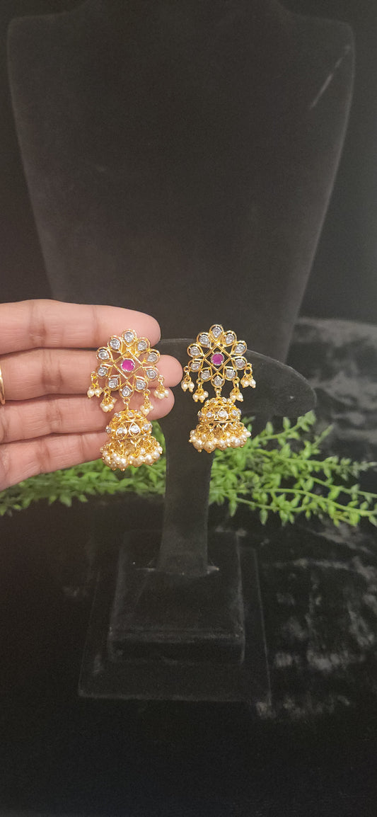 Floral Polki Kundan Jhumkas