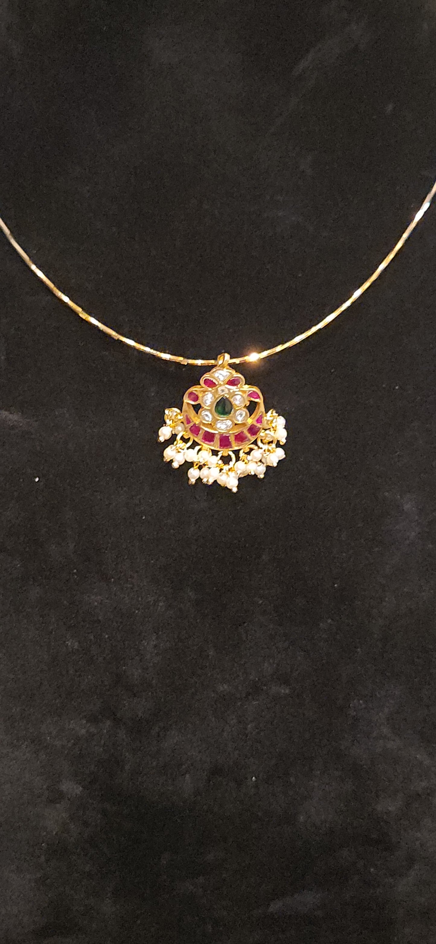 Vibrant Multi-Color Kundan Floral Chandbali Pendant