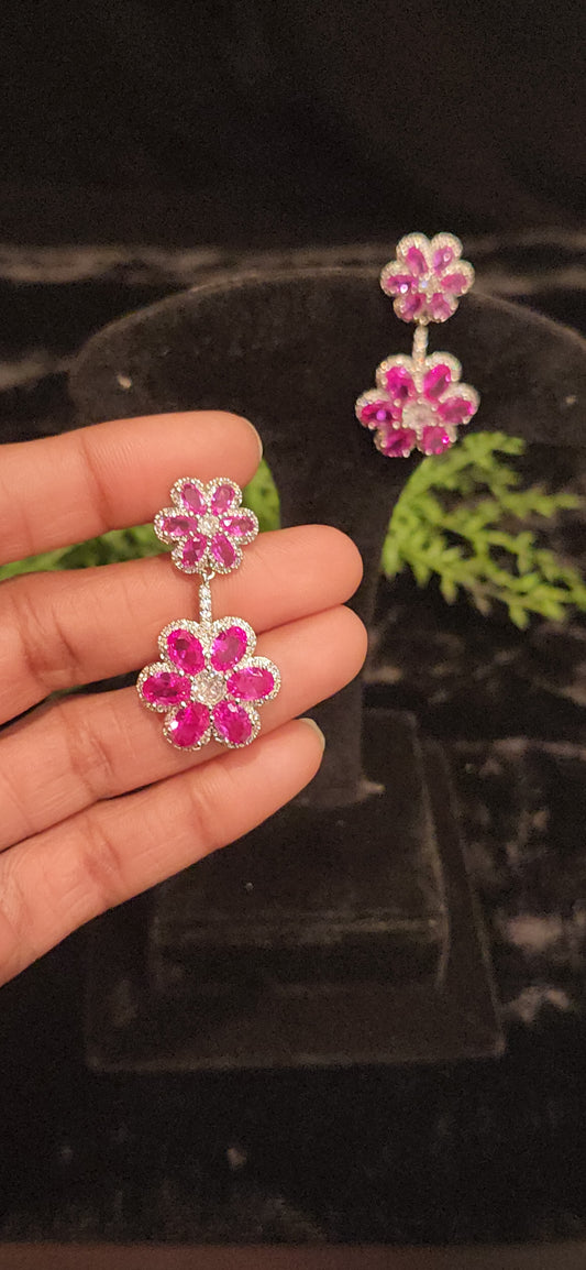Exquisite Ruby Floral Designer Earrings