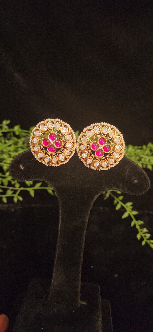Charming Pink Kundan Floral Designer Studs