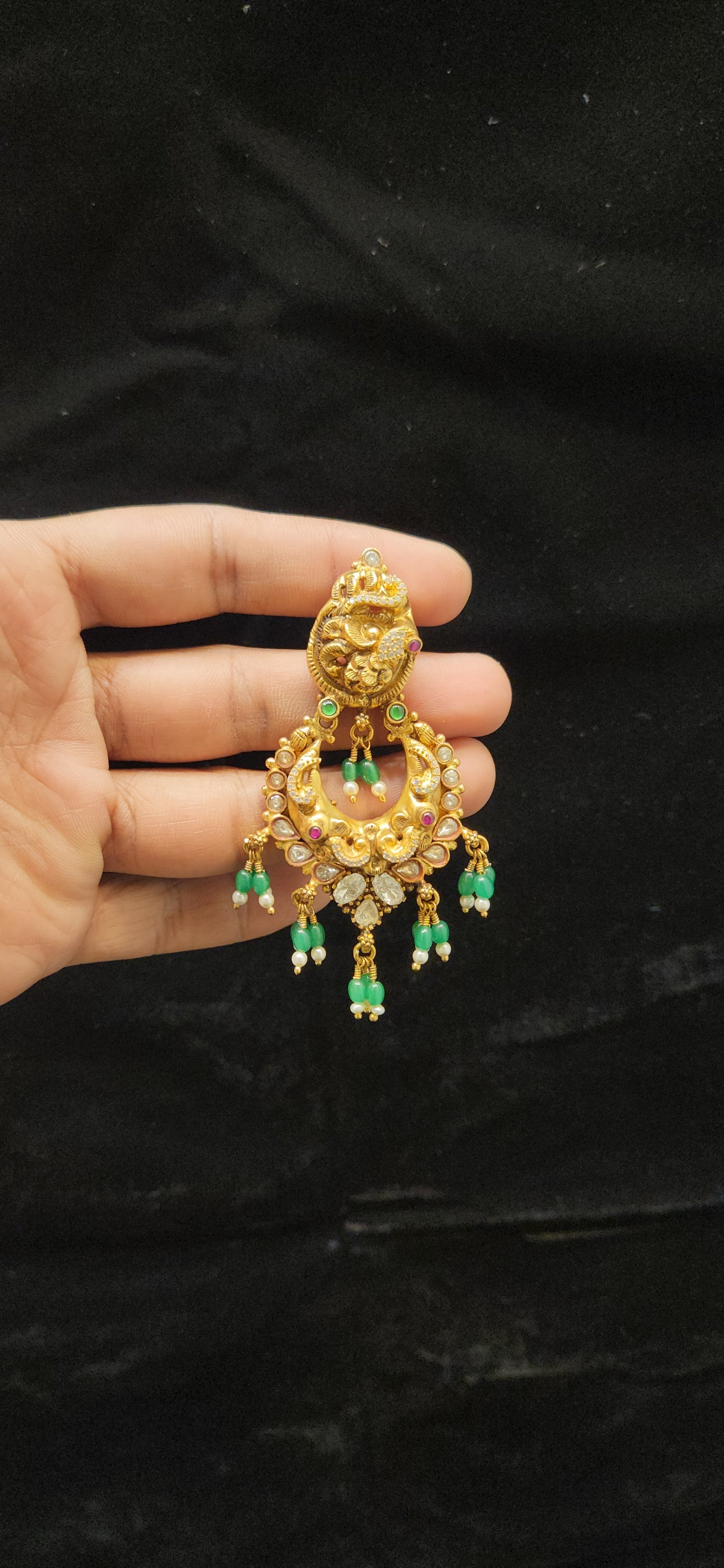 92.5 Silver White Kundan Peacock Chandbali Earrings