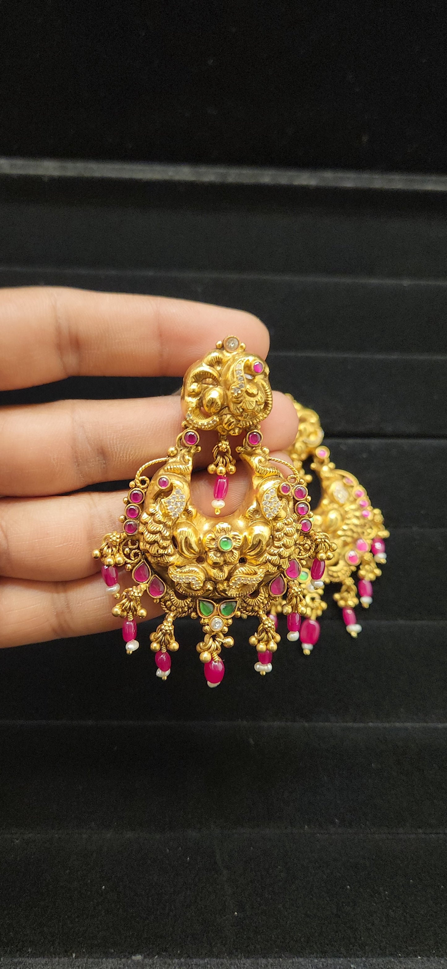 92.5 Silver Peacock & Elephant Head Chandbali Earrings