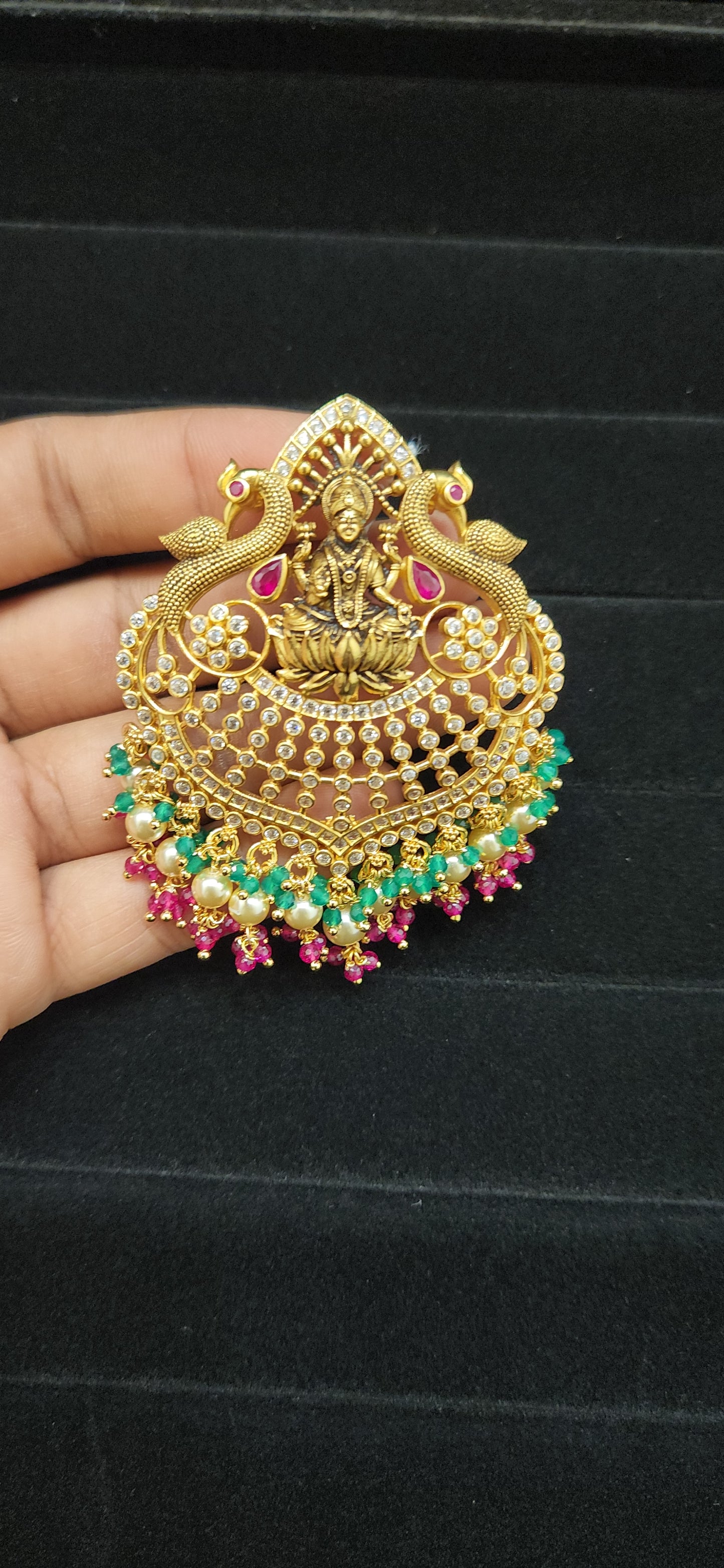 92.5 Silver Lakshmi Devi Peacock Pendant