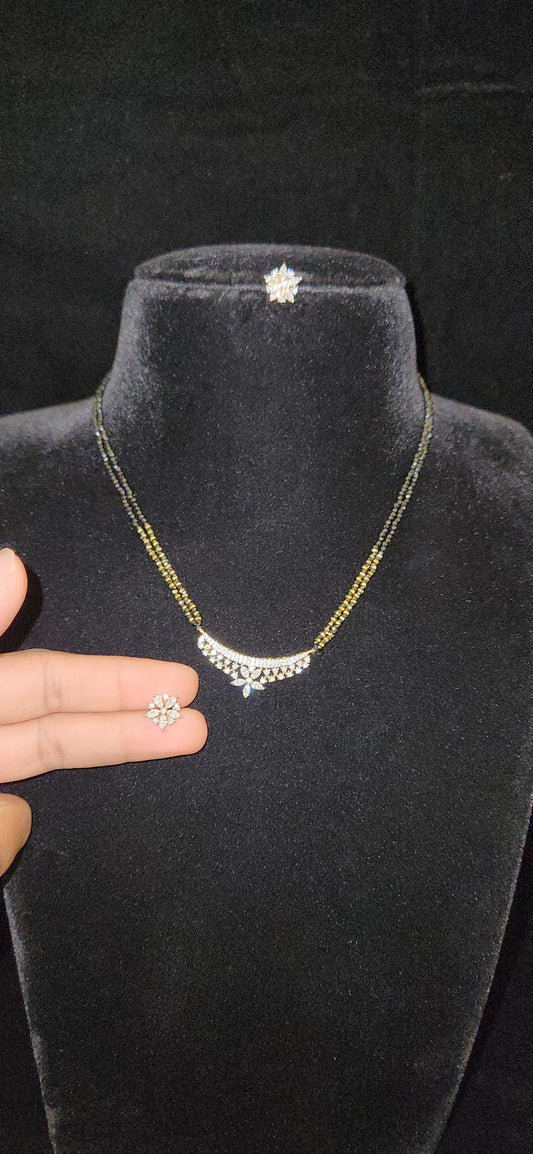 92.5 Silver Star Designer CZ Pendant with Black Beads