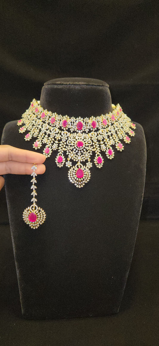 Exquisite Handcrafted CZ Choker with Ruby Accents