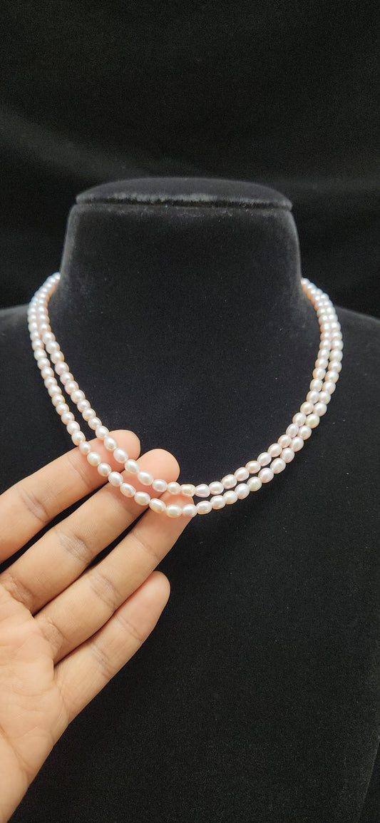 Elegant Two-Line Pinkish Real Pearl Mala