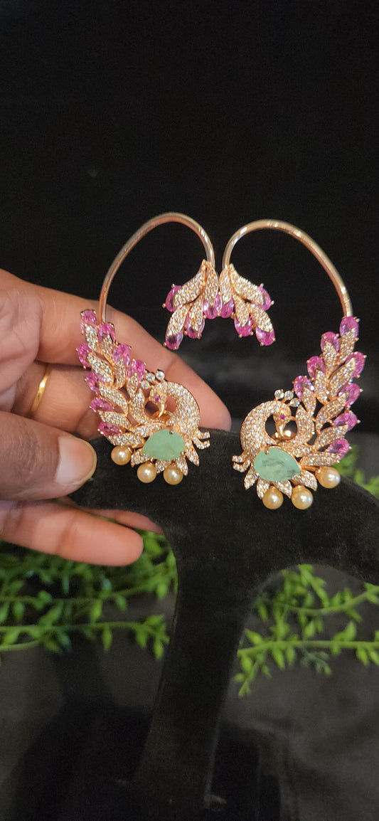 Majestic Handcrafted Peacock Ear-Cuffs