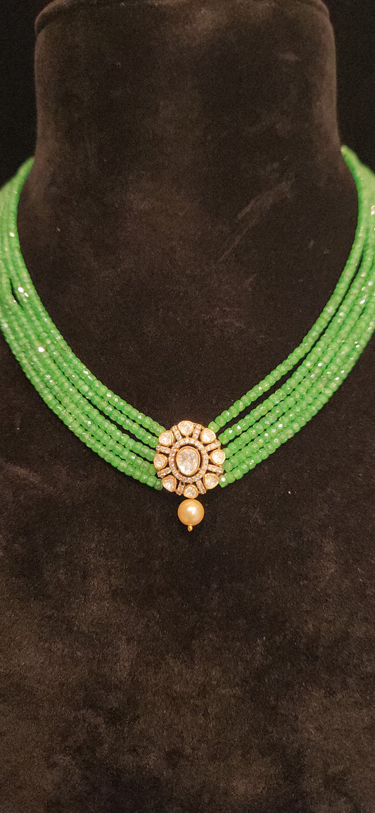 92.5 Silver Emerald Beaded Floral Necklace