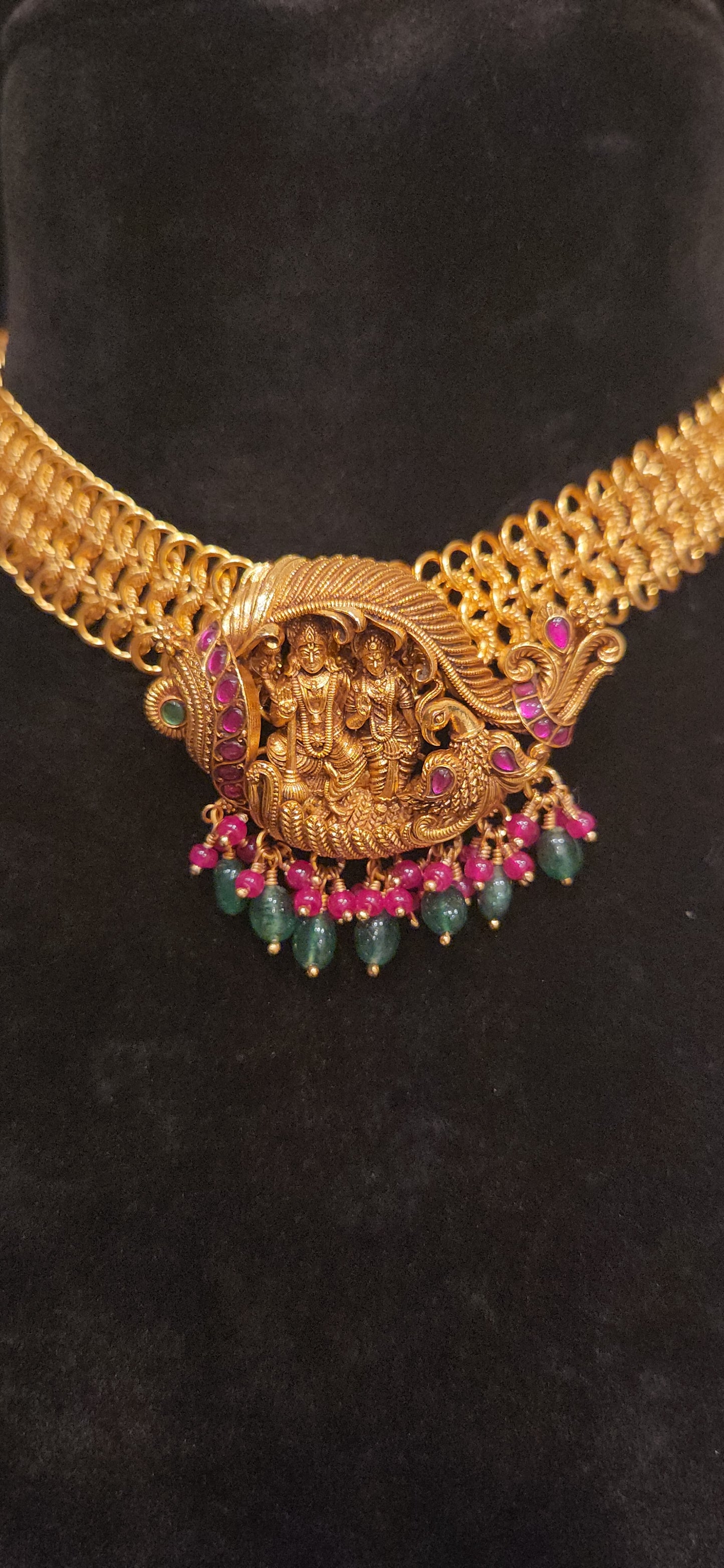 92.5 Silver Rama Parivar Peacock Temple Necklace