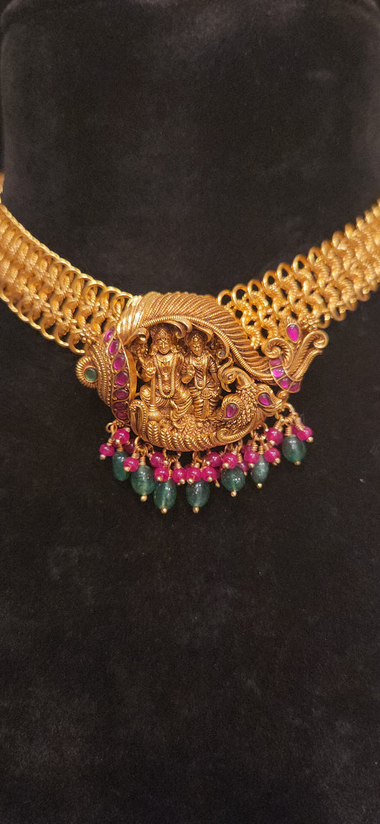 92.5 Silver Rama Parivar Peacock Temple Necklace