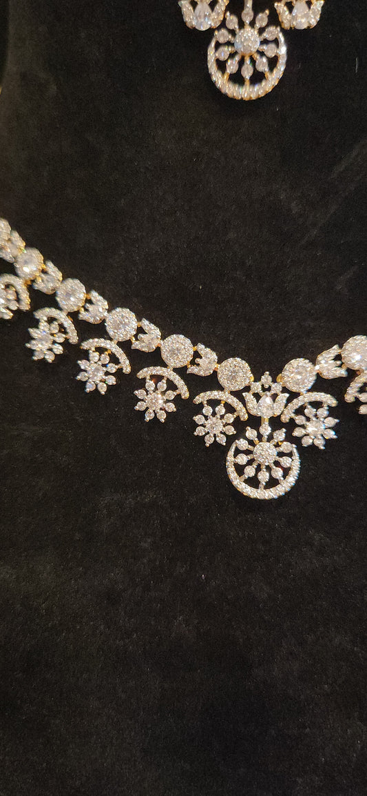Floral Neutral Color CZ Necklace Set