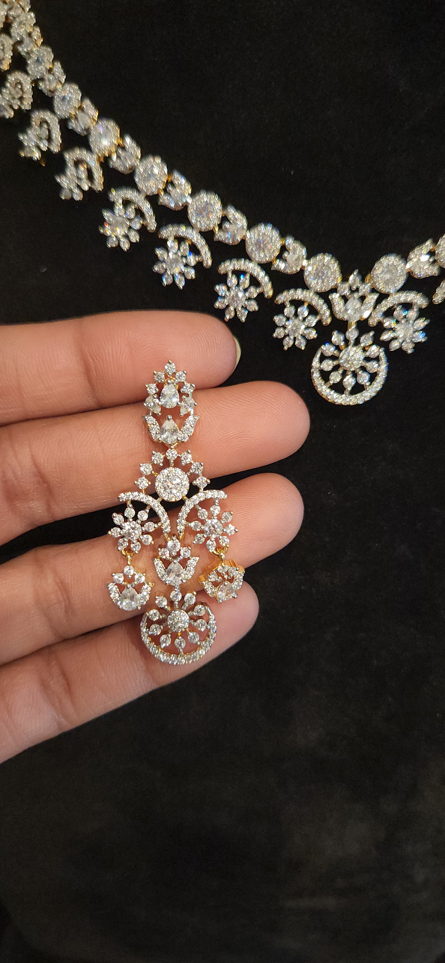 Floral Neutral Color CZ Necklace Set