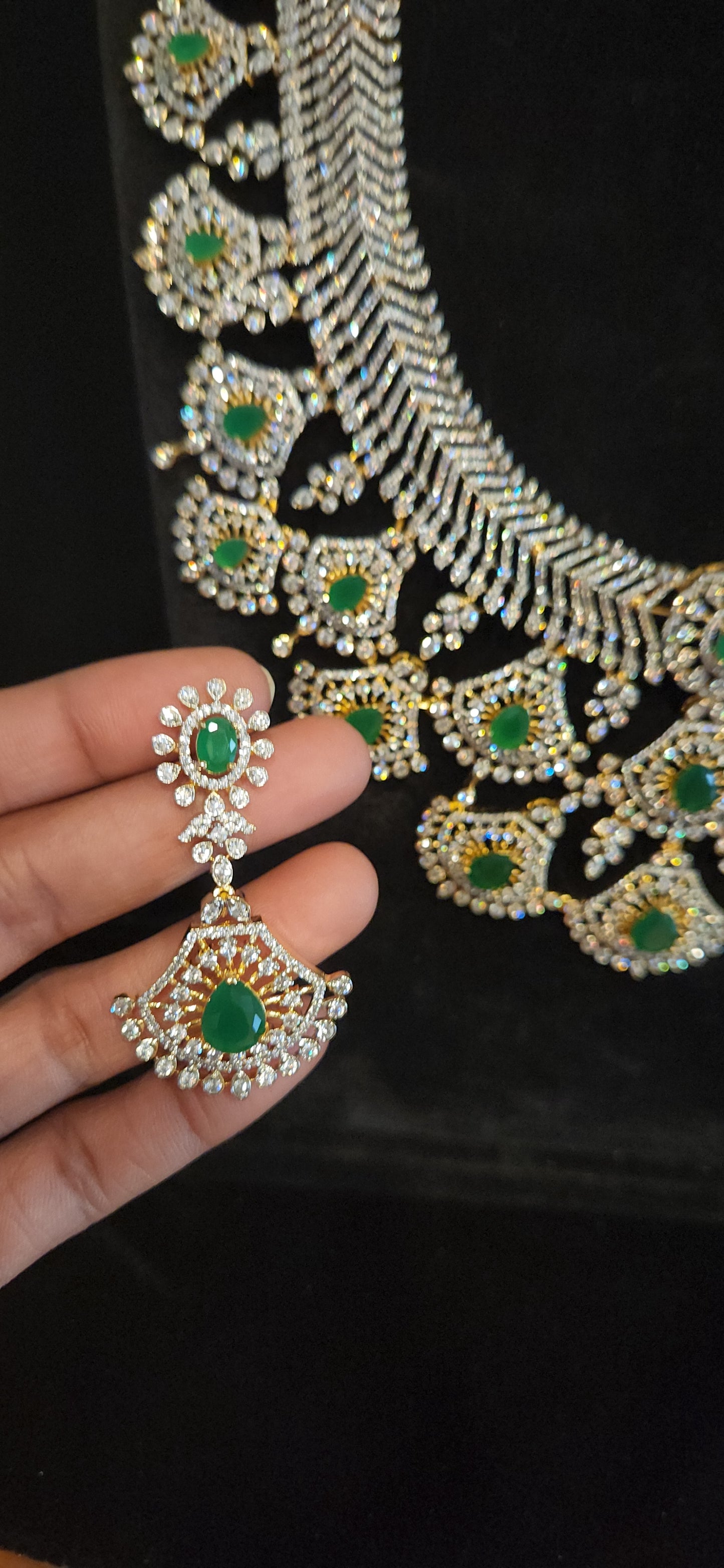 Luxury CZ Long Haram Set with Emerald Green Stones