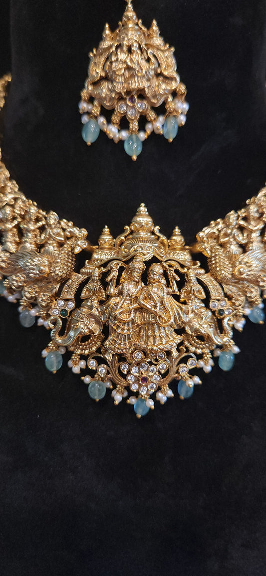 Antique Finish Radha Krishna Temple Necklace Set