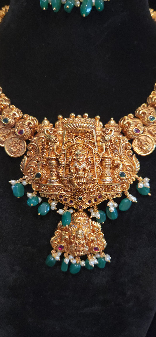 Premium Antique Gold Finish Lakshmi Temple Necklace Set