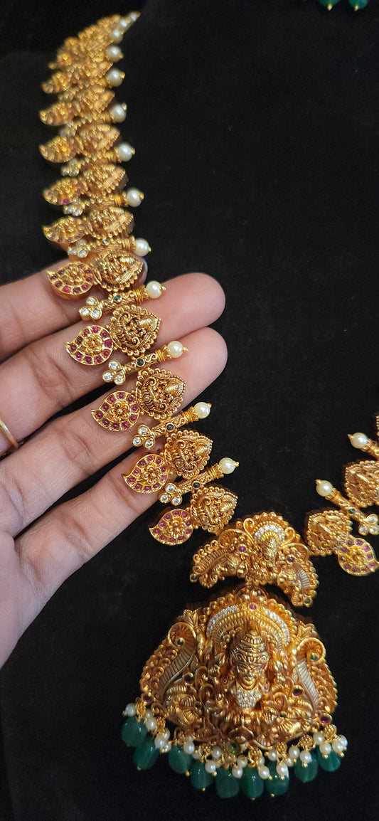 Premium Antique Finish Lakshmi & Mango Design Long Haram