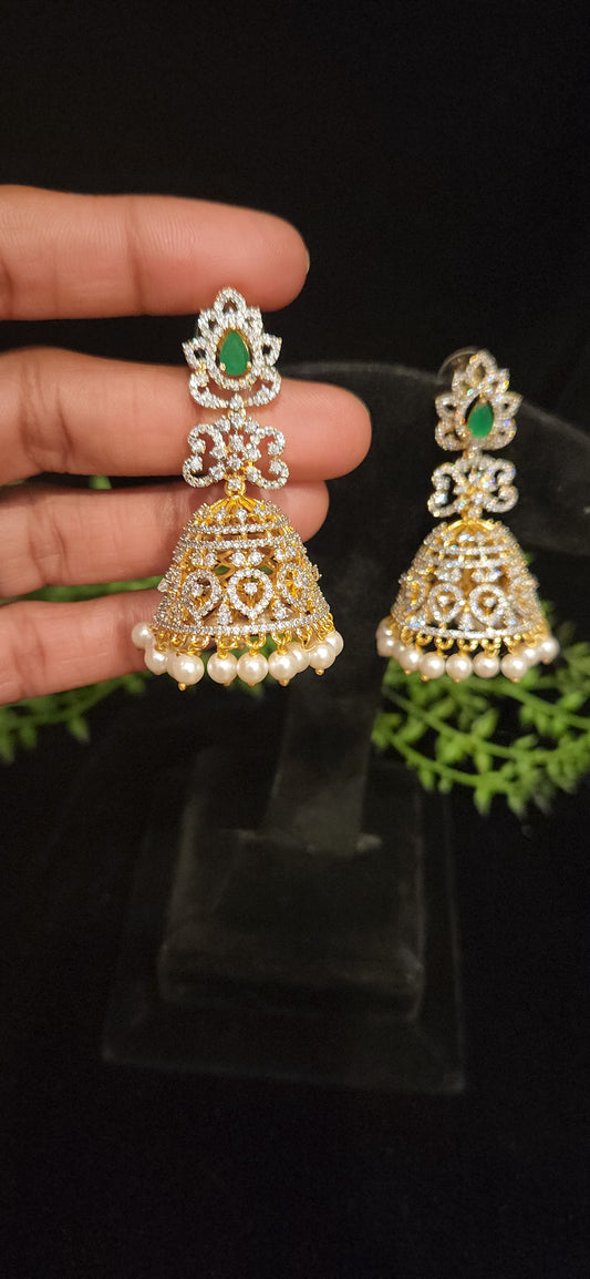 Luxury Green Stone & CZ Bridal Jhumkas