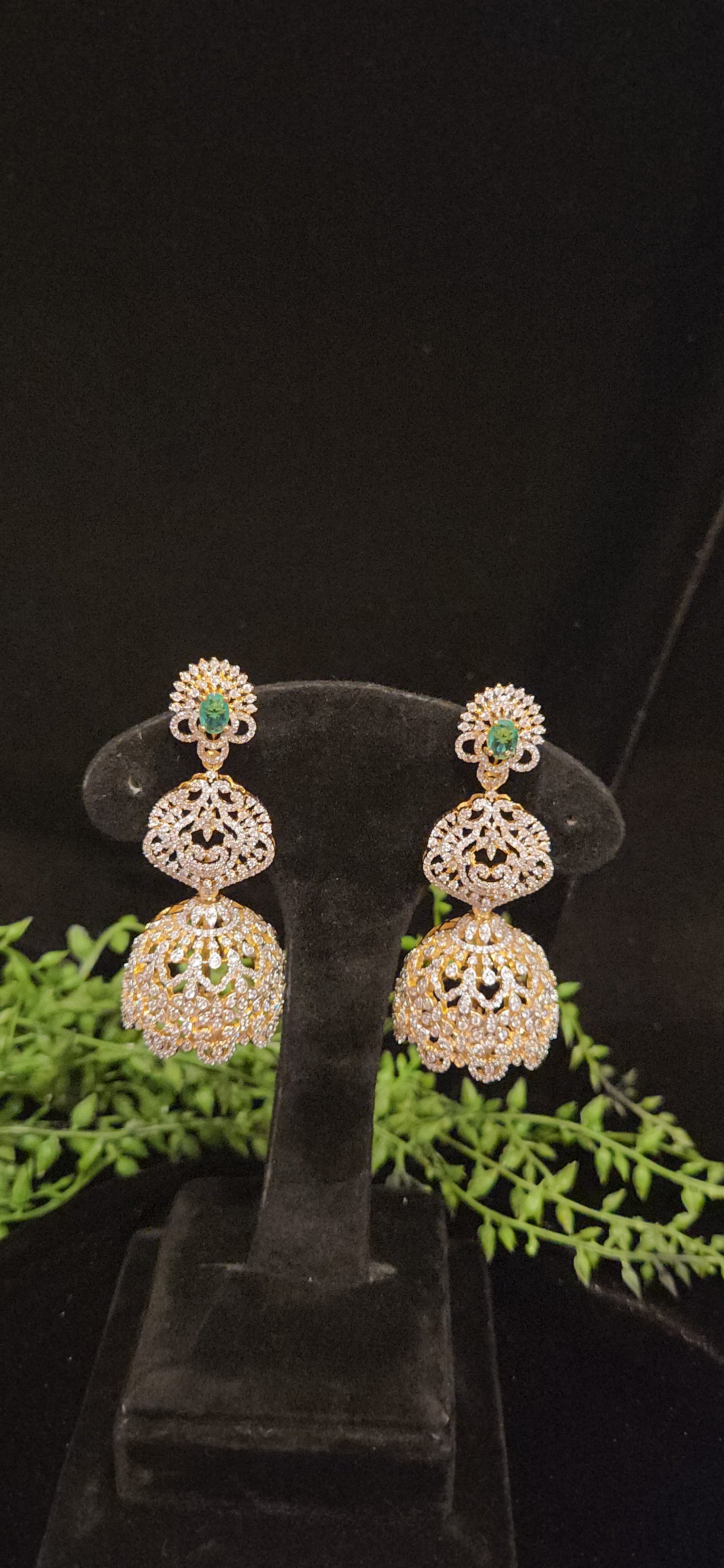 Elegant Green Stone CZ Designer Jhumka